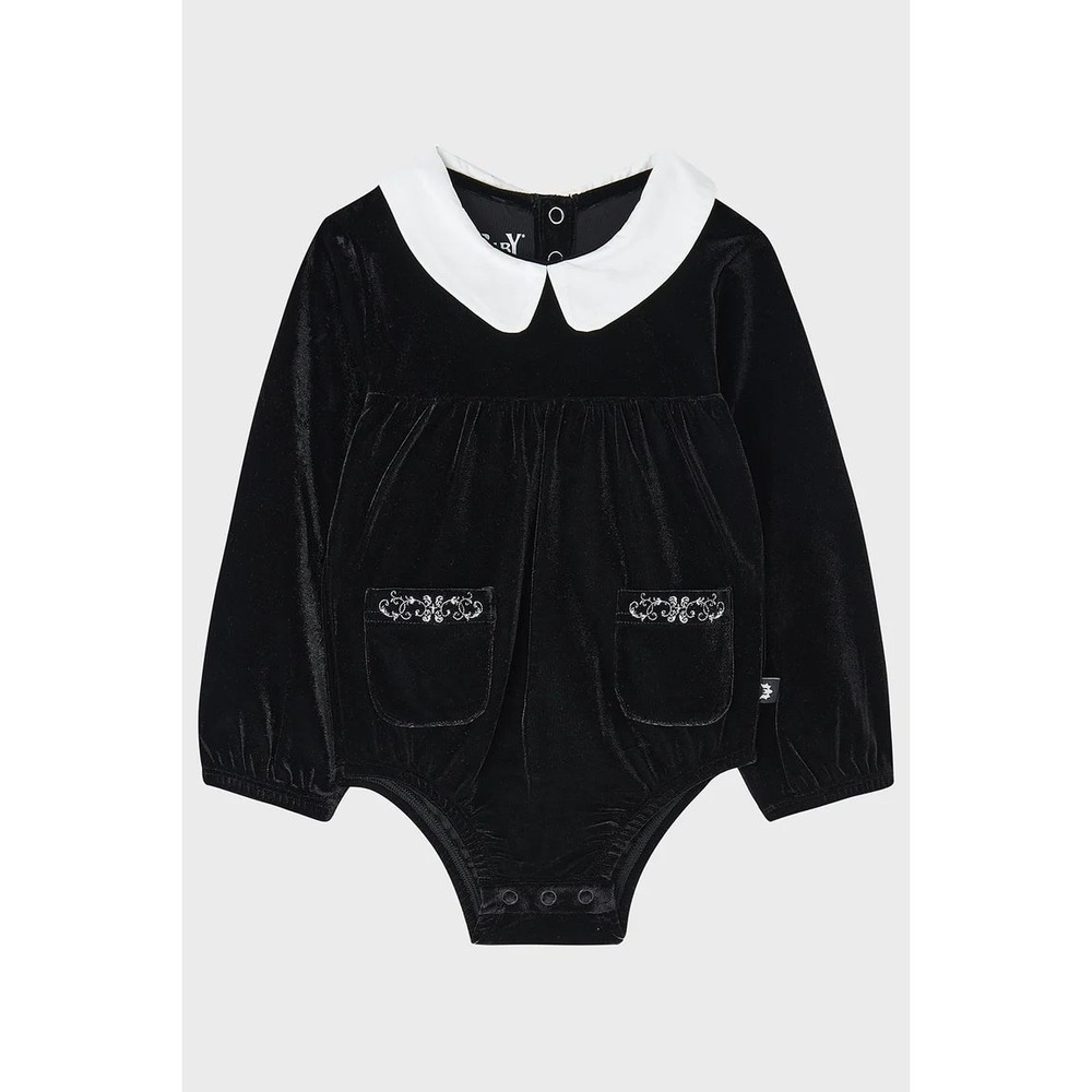 Killstar‎ Baby Bat Boo Black Velvet Embroidered Peter Pan Collar Bodysuit